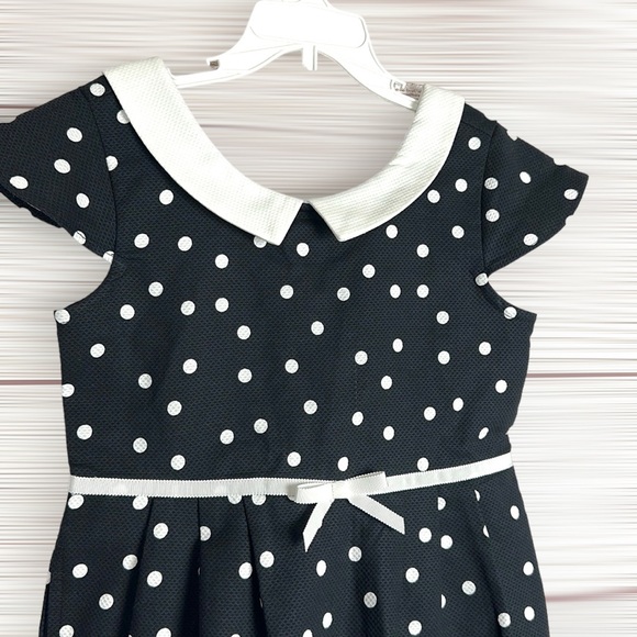 NWT Janie and Jack Cotton Dress Black and White Polka Dot Cap Sleeves size 7 - Picture 3 of 11